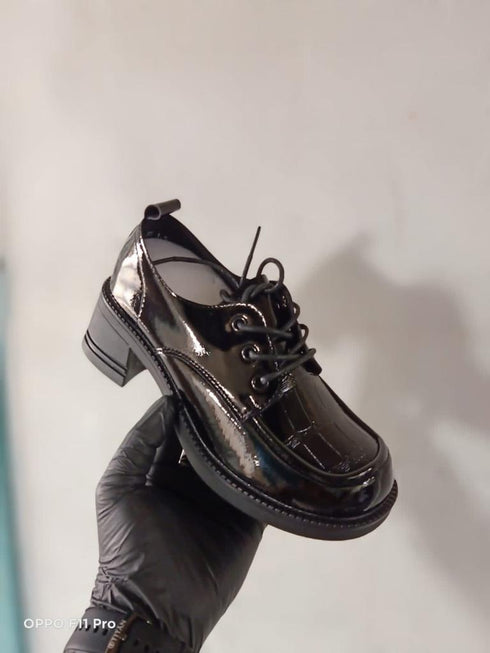 Black Leather Lolita Loafer With Laces
